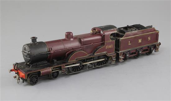 A Clarence Edwards O gauge 4-4-0 live steam locomotive, number 1141, LMS compound crimson livery, overall 39cm